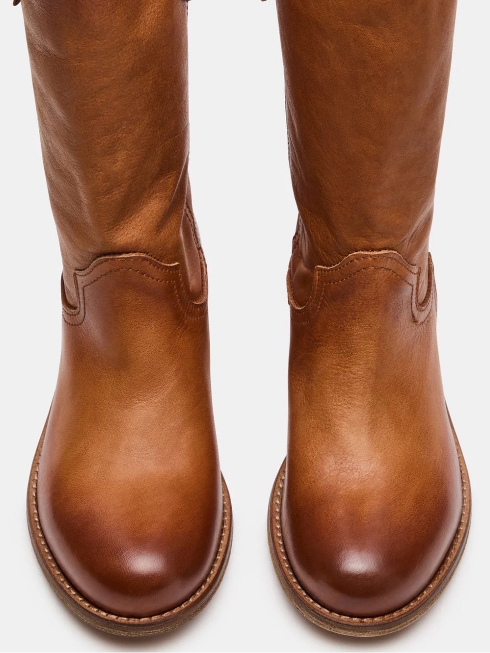 Steve Madden Cognac Leather Mid-Calf Heeled Boots